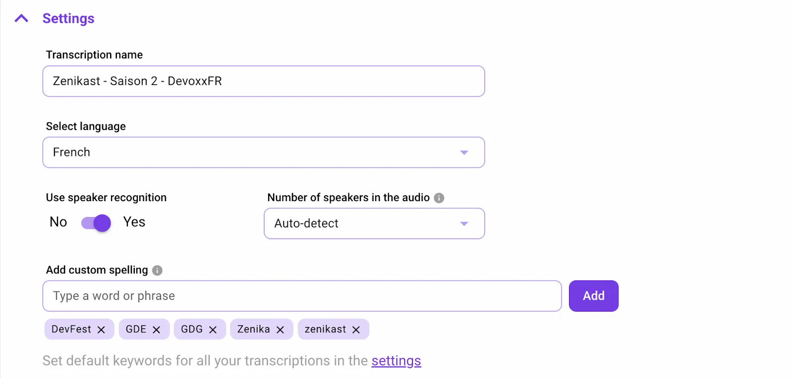 Ajout de mots clés via Whisper transcribe Ajout de mots clés via Whisper transcribe