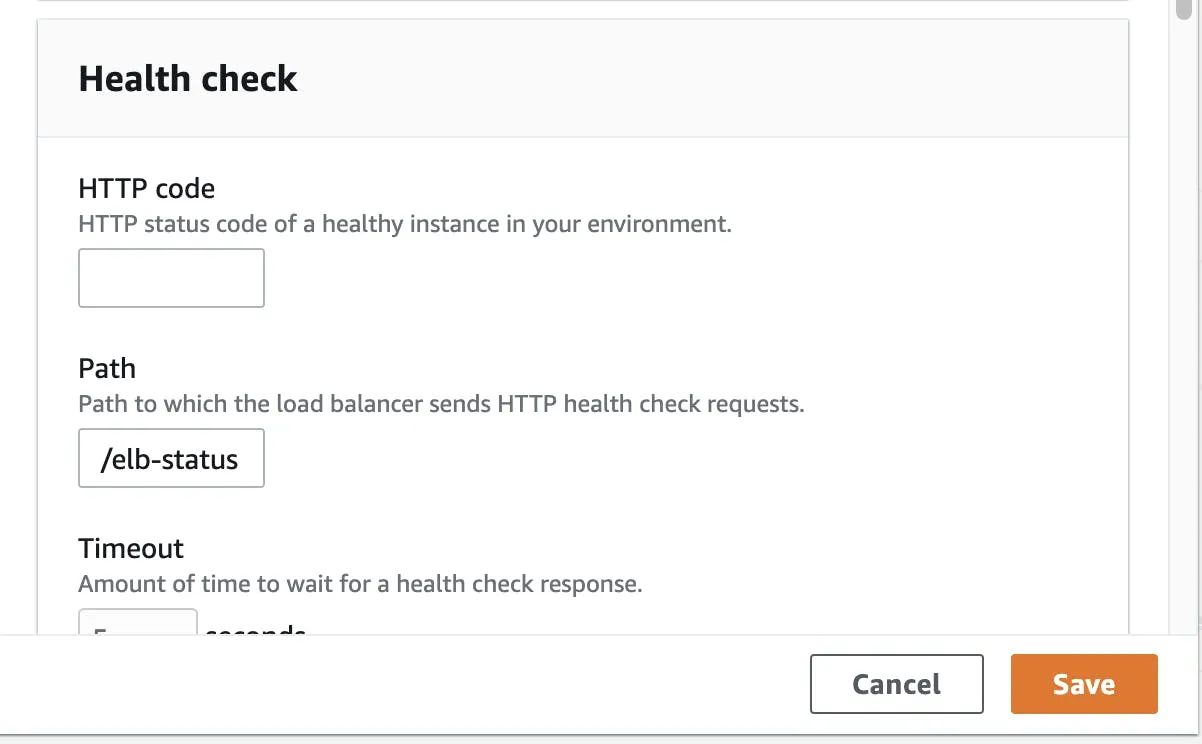 Beanstalk health check configuration