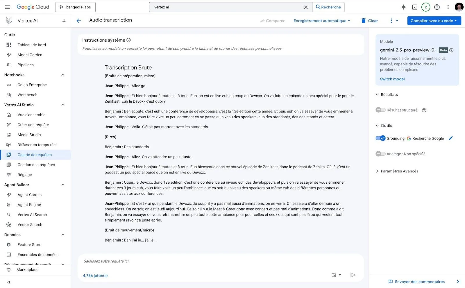 Transcription brute avec Gemini Transcription brute avec Gemini