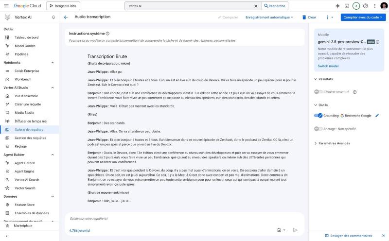Transcription brute avec Gemini